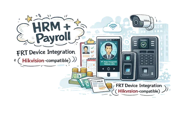 Illustration of payroll records and biometric attendance devices