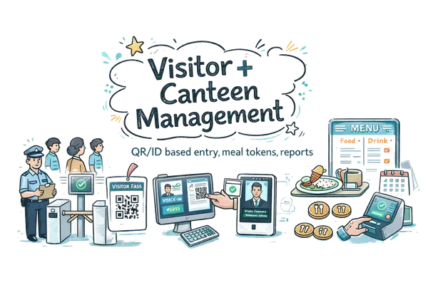 Illustration of visitor registration and canteen operations